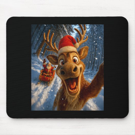 Funny Reindeer Selfie Santa Merry Christmas Men Wo Mousepad (Vorne)