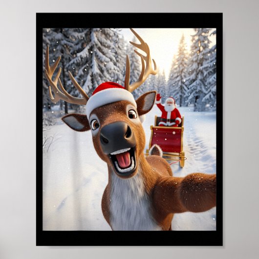 Funny Reindeer Selfie Santa Merry Christmas Men Wo Poster (Vorne)