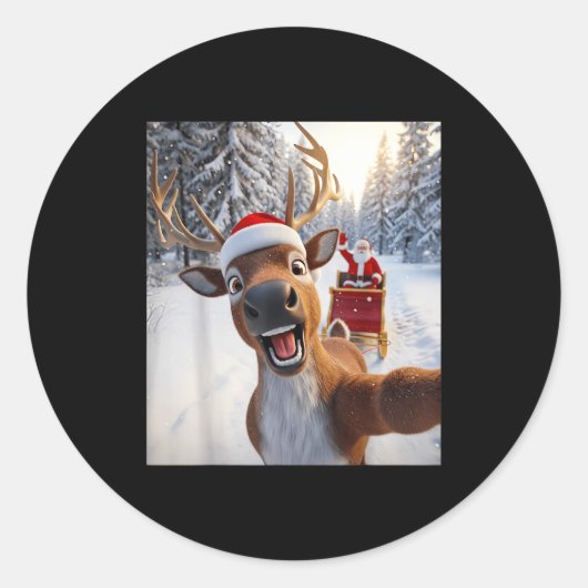 Funny Reindeer Selfie Santa Merry Christmas Men Wo Runder Aufkleber (Vorderseite)