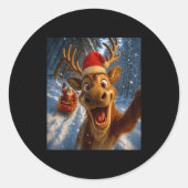 Funny Reindeer Selfie Santa Merry Christmas Men Wo Runder Aufkleber (Vorderseite)