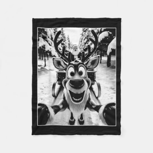 Funny Reindeer Selfie Santa Sleigh Christmas Holid Fleecedecke (Vorderseite)