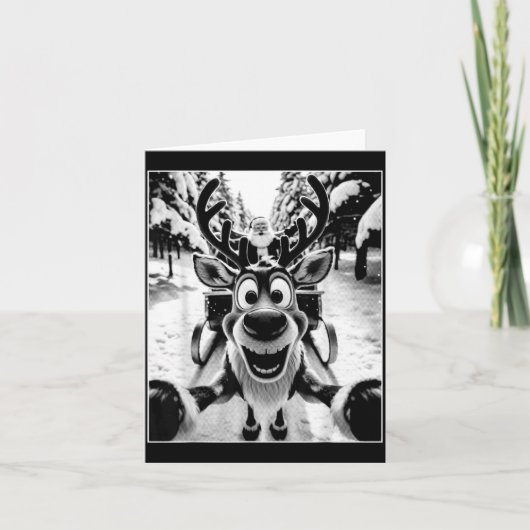 Funny Reindeer Selfie Santa Sleigh Christmas Holid Karte (Vorderseite)