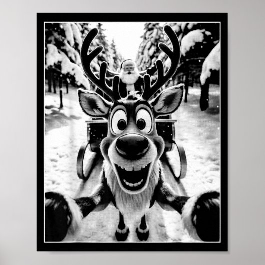 Funny Reindeer Selfie Santa Sleigh Christmas Holid Poster (Vorne)