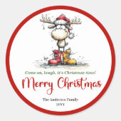 Funny reindeer sticker whimsical red green cartoon (Vorderseite)