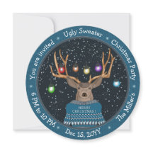 Funny Reindeer Tangled Lights Blue Ugly Sweater
