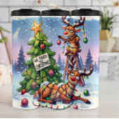 Funny Reindeer versucht zu Weihnachten Thermosbecher