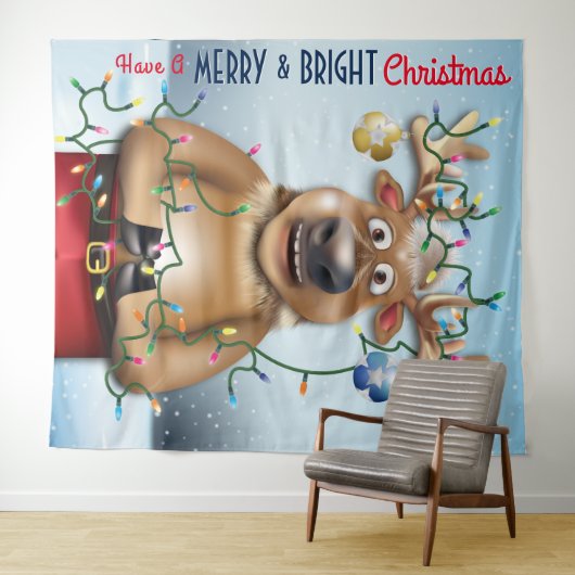 Funny Reindeer Weihnachtsfeiertag Hintergrund Wandteppich (Beispiel (Horizontal))