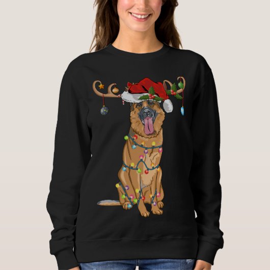 Funny Reindeer Weihnachtsmannmütze German Shepherd Sweatshirt (Vorderseite)