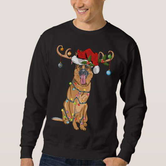Funny Reindeer Weihnachtsmannmütze German Shepherd Sweatshirt (Vorderseite)