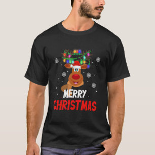 Funny Reindeer Weihnachtsmannmütze Xmas Lights Fro T-Shirt