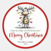 Funny reindeer whimsical holiday sticker design (Vorderseite)