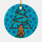 Funny Reindeer with Plug and Christmas Light Tree Keramik Ornament (Vorne)