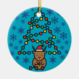 Funny Reindeer with Plug and Christmas Light Tree Keramik Ornament