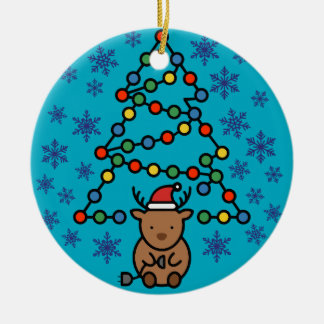 Funny Reindeer with Plug and Christmas Light Tree Keramik Ornament
