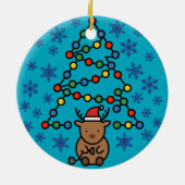 Funny Reindeer with Plug and Christmas Light Tree Keramik Ornament (Hinten)