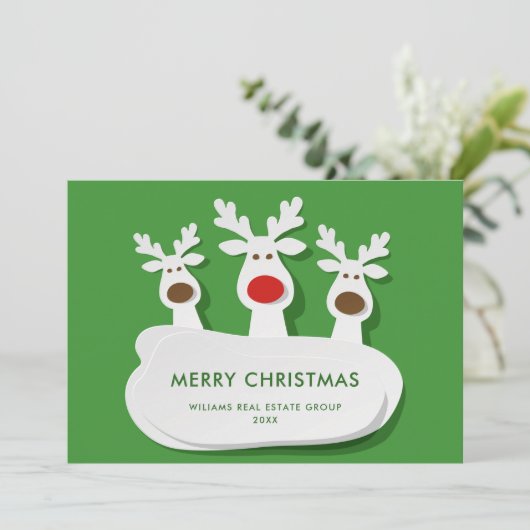 Funny Reindeers Frohe Weihnachten Firmengrüße (Stehend Vorderseite)