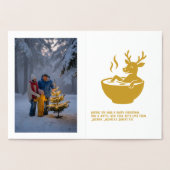 Funny Reindei im Cup Weihnachtsfeiertag Gold Folienkarte (Innenseite)