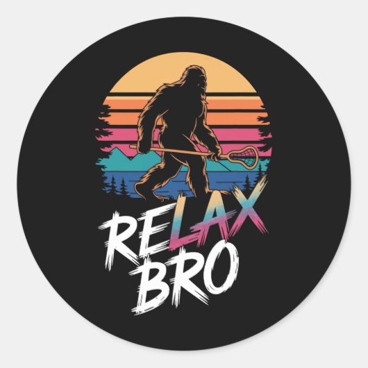Funny Relax Bro Sasquatch Lax Bigfoot Lacrosse Runder Aufkleber (Vorderseite)