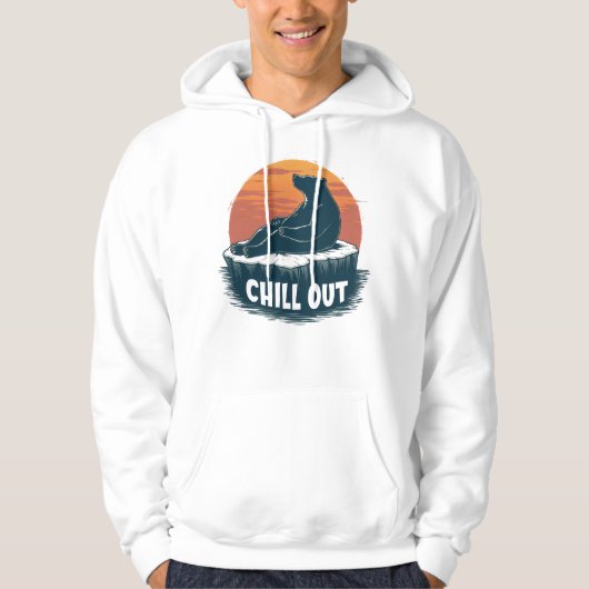 Funny Relaxing Bear On Stump Camping Sunset Art Hoodie (Vorderseite)