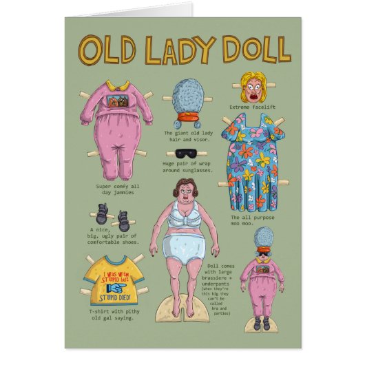 FUNNY-Rentenkarte - Old Lady Paper Doll (Vorne)