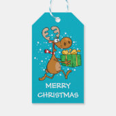 Funny Rentier läuft mit einem Geschenk Geschenkanhänger (Rückseite)