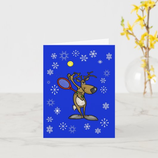 Funny Rentier mit Tennis Racket Weihnachtskarte Karte (Gelbe Blume)
