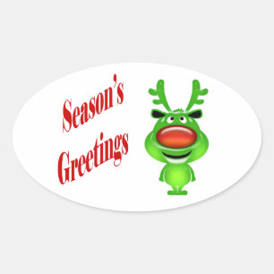 Funny Rentier "Season's Greetings" niedlich Ovaler Aufkleber