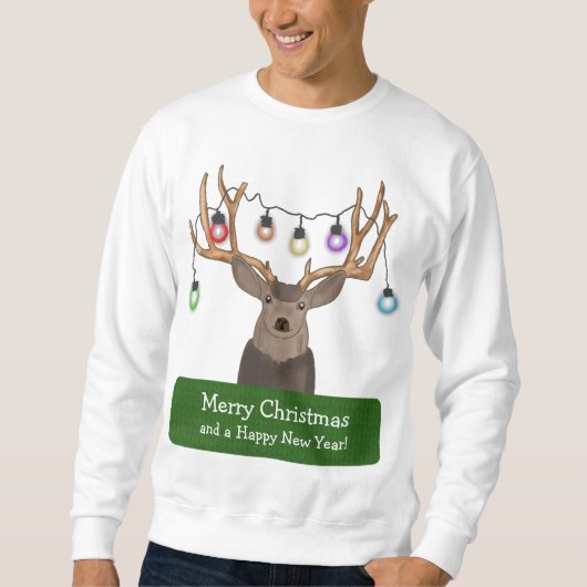 Funny Rentier Weihnachtslicht Ugly Sweater Sweatshirt (Vorderseite)