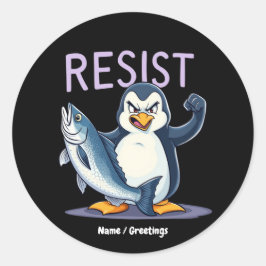 Funny Resist Pinguin Protest gegen Zölle Runder Aufkleber