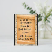 Funny Retirement Ankündigung uralten Bildlauf Postkarte (Stehend Vorderseite)