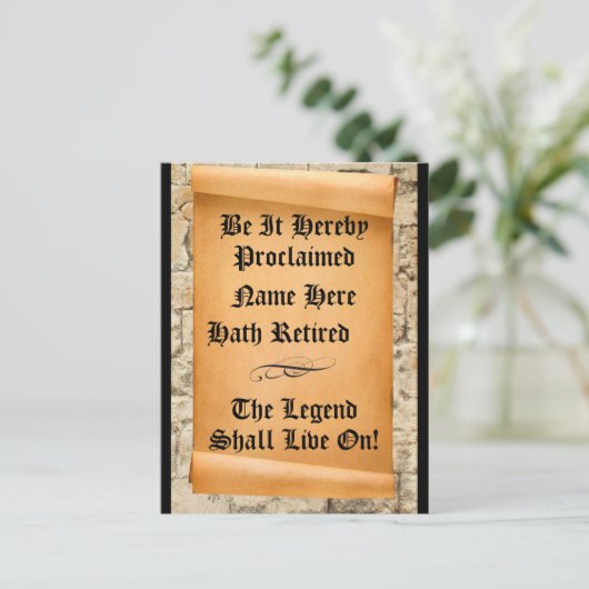 Funny Retirement Ankündigung uralten Bildlauf Postkarte (Stehend Vorderseite)