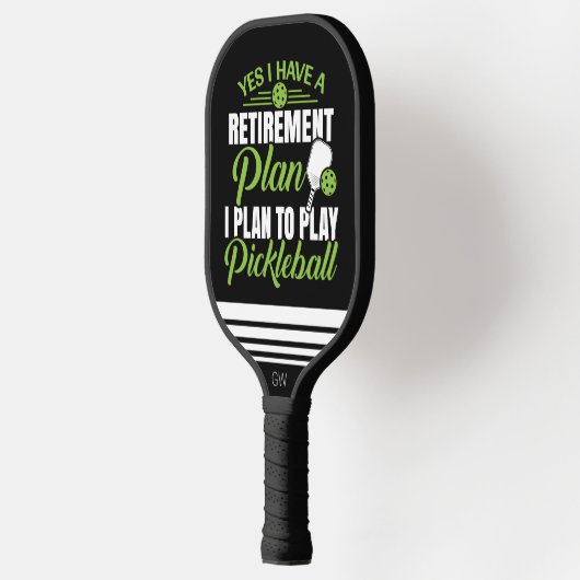 Funny Retirement Black and Green Monogram Pickleball Schläger (Links)