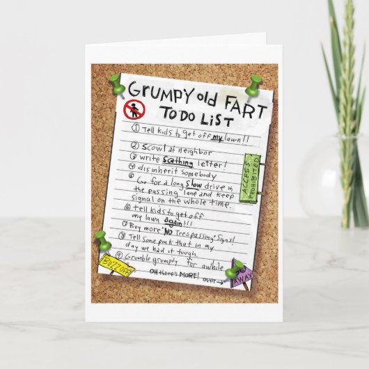 Funny Retirement Card - Grumpy Old Furz to do List Karte (Vorderseite)