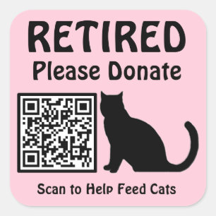 Funny Retirement Custom QR Code Cat Theme Pink Quadratischer Aufkleber