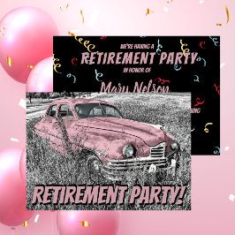 Funny Retirement Party Antikes Auto rosa Einladung