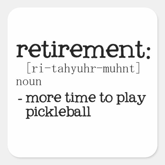 Funny Retirement Pickleball Definition Quadratischer Aufkleber (Vorderseite)