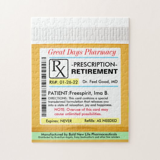 Funny Retirement Prescription RX Puzzle (Vertikal)