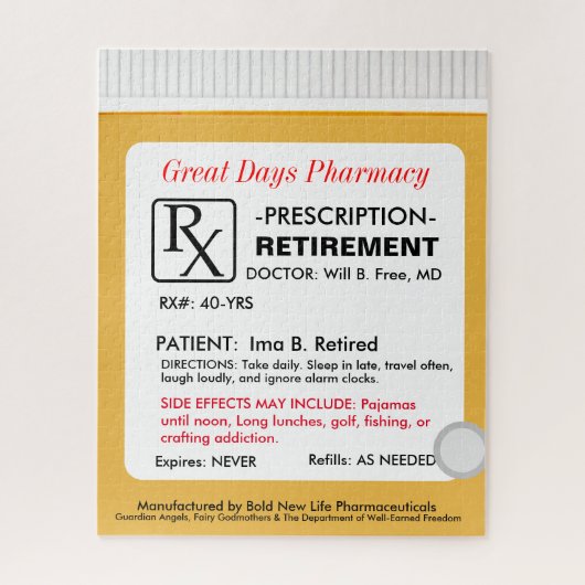 Funny Retirement Prescription RX Puzzle (Vertikal)