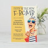 Funny Retro 50. Geburtstag F-Bomb Einladung (Stehend Vorderseite)