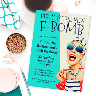 Funny Retro 50. Geburtstag F-Bomb Einladung