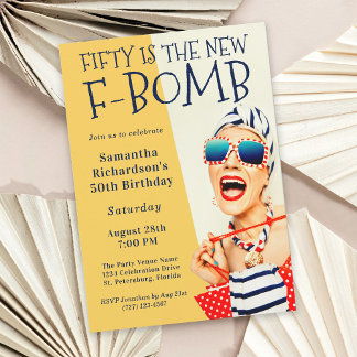 Funny Retro 50. Geburtstag F-Bomb Einladung