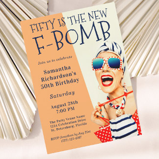 Funny Retro 50. Geburtstag F-Bomb Einladung