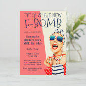 Funny Retro 50. Geburtstag F-Bomb Einladung (Stehend Vorderseite)