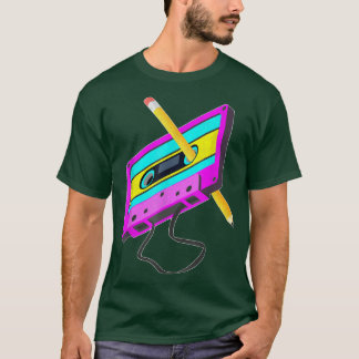 Funny Retro 80er Cassette Tape Stift Rücken Mus T-Shirt