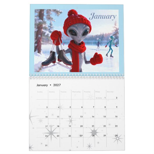 Funny Retro Alien Calendar - Außerirdischen unter Kalender (Jan 2027)