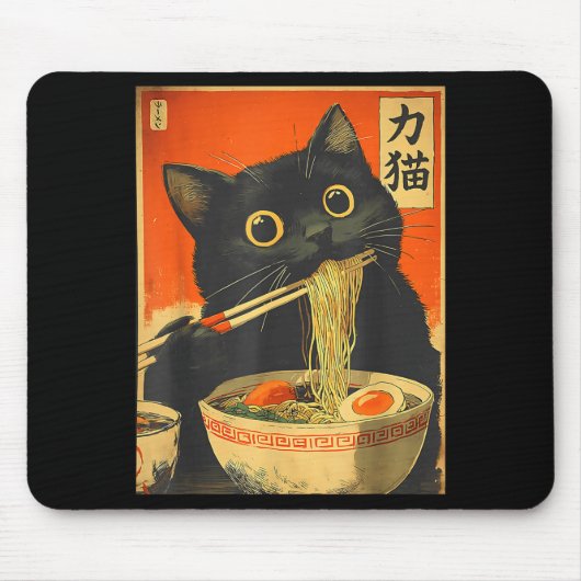 Funny Retro Anime Cat Ramen Japanese Cat Graphic A Mousepad (Vorne)