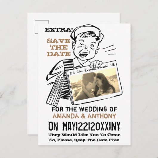 Funny Retro benutzerdefiniertes Foto Save the Date Einladungspostkarte (Vorne/Hinten)