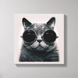 Funny Retro Black Cat mit dunkler Sonnenbrille Leinwanddruck