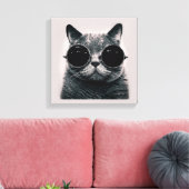 Funny Retro Black Cat mit dunkler Sonnenbrille Leinwanddruck (Insitu (Wohnzimmer))