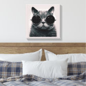 Funny Retro Black Cat mit dunkler Sonnenbrille Leinwanddruck (Insitu (Schlafzimmer))